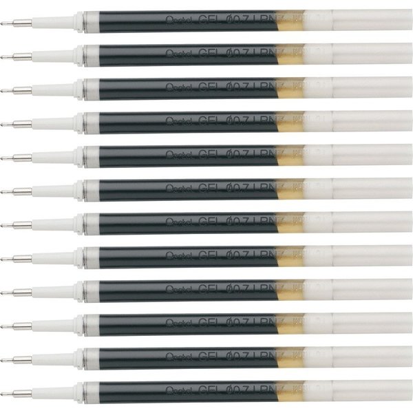 Pentel Gel Pen Refills, f/EnerGel, 0.7mm, Needle Tip, 12/BX, BK Ink PK PENLRN7ABX